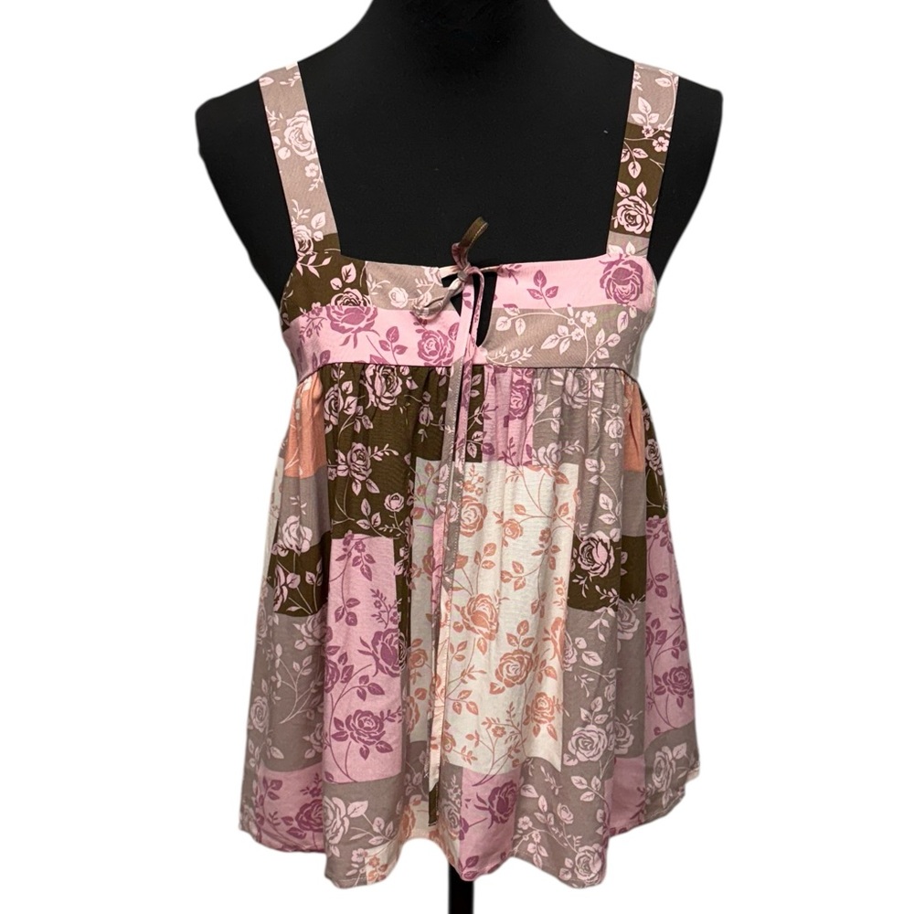 ANDREE BY UNIT Pink and Brown Tiered Smocked Tank Top. Summer Vaca Resort